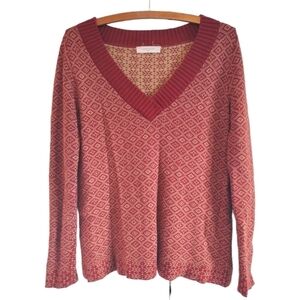 Vintage Cashmere Wool blend V neck sweater maroon & gold size 42 (12/14 L/XL)**